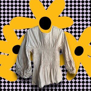 GANNI Striped Balloon Sleeve Top EU 40